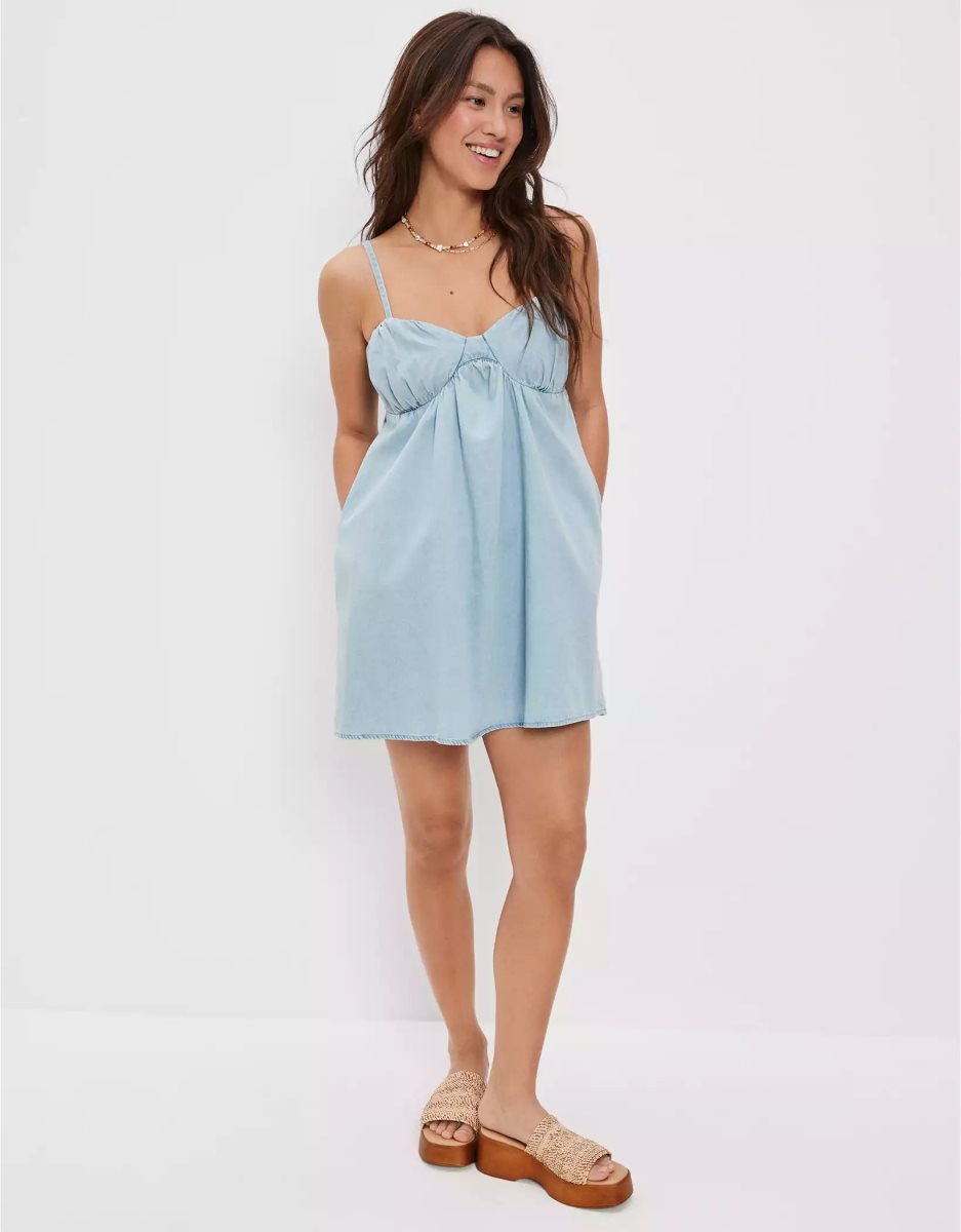 Mini Robe American Eagle AE Ruched Corset Babydoll Bleu Femme | SBJ-70475110